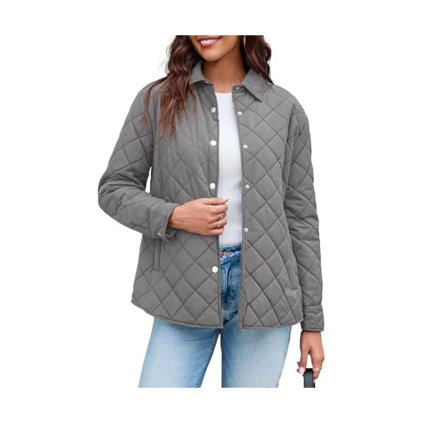 Womens Lightweight Quilted Jacket Fall Button Down Puffer Jackets Loose Fit Stand Collar Warm Coats Outerwear